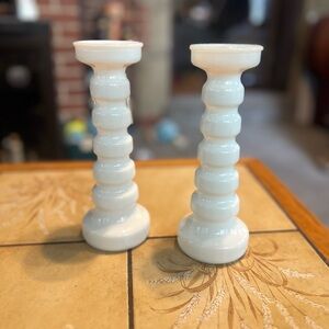 Vintage Anchor Hocking 8” Milk Glass Candlesticks